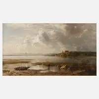 Ludwig Gebhardt, Rinder am Seeufer, Öl auf Leinwand