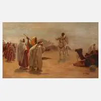 Frédéric Le Brun, Beduinen in der Wüste, Öl auf Leinwand und Hartfaserplatte