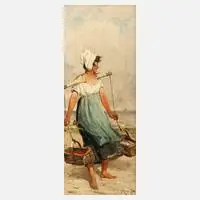 Heinrich Rasch, Fischersfrau am Strand, 1840, Öl auf Leinwand