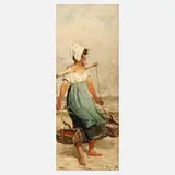 Heinrich Rasch, Fischersfrau am Strand, 1840, Öl auf Leinwand