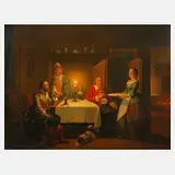 Pieter Geerard Sjamaar, Interieur im Kerzenschein, Öl auf Holzplatte