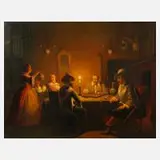 Pieter Geerard Sjamaar, Interieur im Kerzenschein, Öl auf Holzplatte