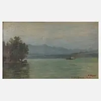 Karl Weysser, "Partie am Bodensee", 1877, Öl auf leinenkaschierter Pappe