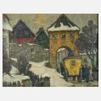 Richard Albitz, Postkutsche am Stadttor, Öl auf Leinwand