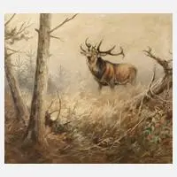 Ernst Ludwig von Aster, Röhrender Hirsch, Öl auf Malplatte