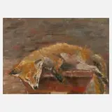 Franz Aumer attr., Der tote Fuchs, Öl auf Pappe