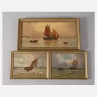 J. de Bernier, Drei Marinebilder, Öl auf Leinwand bzw