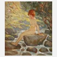 E. Catoni, Mädchen am Fluss, 1922, Öl auf Pappe