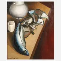 Albert Edouard Chazavil, Stillleben mit Fischen, 1926, Öl auf Leinwand
