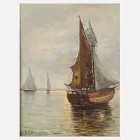 H. Edelmann, Boote im Mondlicht, Öl auf Leinwand auf Spanplatte doubliert