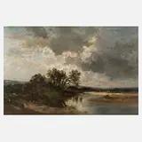 Fritz Halberg-Krauss, Gewitterstimmung am Fluss, Öl auf Pappe