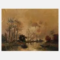 A. Herbe, Flusslandschaft, Öl auf Leinwand
