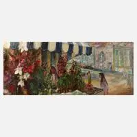 H. Herrmanndörfer, Blumenmarkt, Öl auf Hartfaserplatte