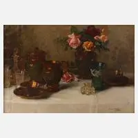 Franz Horst, Tafelstillleben mit Rosen, Öl auf Leinwand