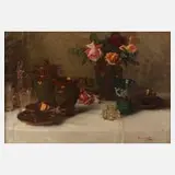 Franz Horst, Tafelstillleben mit Rosen, Öl auf Leinwand