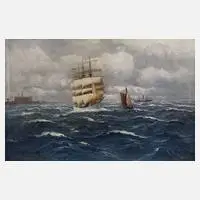 Prof. Alfred Jensen, Dreimaster auf hoher See, Öl auf Leinwand