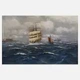 Prof. Alfred Jensen, Dreimaster auf hoher See, Öl auf Leinwand