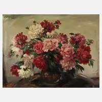 Paul Kapell, Blumenstillleben mit Pfingstrosen, Öl auf Leinwand