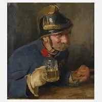 Hans Larwin, Feuerwehrmann, Öl auf Leinwand
