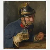 Hans Larwin, Feuerwehrmann, Öl auf Leinwand