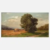 Josef Mühlbeck, Erntelandschaft, Öl auf Sperrholz