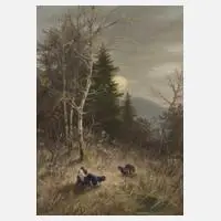 Max Nordt, Balzende Auerhähne, Öl auf Hartfaserplatte