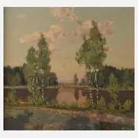 Pelzer, A. Sommerlandschaft, Öl auf Hartfaserplatte