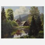 Wilhelm Pramme, idyllische Thüringer Landschaft, 1934, Öl auf Leinwand