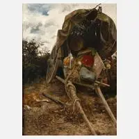 Fritz Wilhelm Rabending, Bauernkarren am Feldrand, Öl auf Leinwand