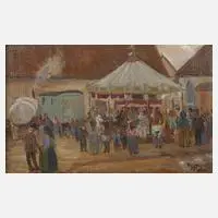 Hedwig Rau-Mohn, „Jahrmarkt“, Öl auf Pappe