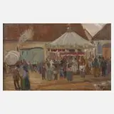 Hedwig Rau-Mohn, „Jahrmarkt“, Öl auf Pappe
