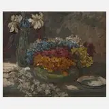 Hans Schilcher, Blumenstillleben, Öl auf Karton