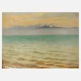 Otto Tillkes, "Bodensee mit Nebelstreif", Öl auf Karton