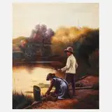 George Turner, Kinder am Fluss, Öl auf Leinwand