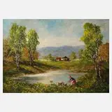 Wolfgang Heinz Unger, Mädchen am Teich, 1960, Ölmalerei auf Spanplatte