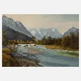 Josef Vogl, "Loisach mit Wettersteingebirge", Öl auf Hartfaserplatte