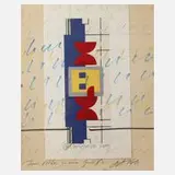 Otto Herbert Hajek, überzeichnete Druckgraphik, Farbsiebdruck mit Stiften überzeichnet