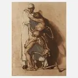 Ivo Saliger, Der Arzt, das Mädchen und der Tod, Farbradierung