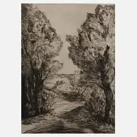 Prof. Herbert Tucholski, Sommerlandschaft, 1896, Kaltnadelradierung mit schönem gleichmäßigen Plattenton