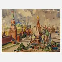 Prof. Tom Beyer, "Roter Platz", Aquarell auf Karton