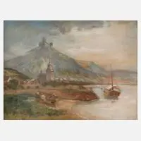 C. Brünzener, Partie am Rhein, Pastell