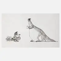 Prof. Paul Flora, "Prähistorisches Bayern", Tuschefeder auf Papier