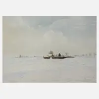 Prof. Wilhelm Herberholz, "Winter am Niederrhein", Aquarell