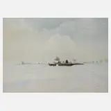 Prof. Wilhelm Herberholz, "Winter am Niederrhein", Aquarell
