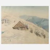 Friedrich Iwan, Winter im Riesengebirge, Aquarell