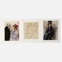Erhard Klepper, Drei Zeichnungen, Tuschefederzeichnung und zwei Blatt aquarelliert