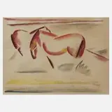 R. Sinze, Pferdepaar, Aquarell