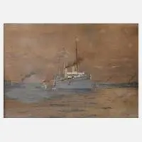 Prof. Willy Stöwer, Auslaufender Dampfer, Aquarell und Deckfarben auf Papier