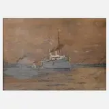 Prof. Willy Stöwer, Auslaufender Dampfer, Aquarell und Deckfarben auf Papier