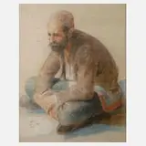 Mihajlo Timčišin, Sitzender Mann, Pastellkreiden auf Papier
